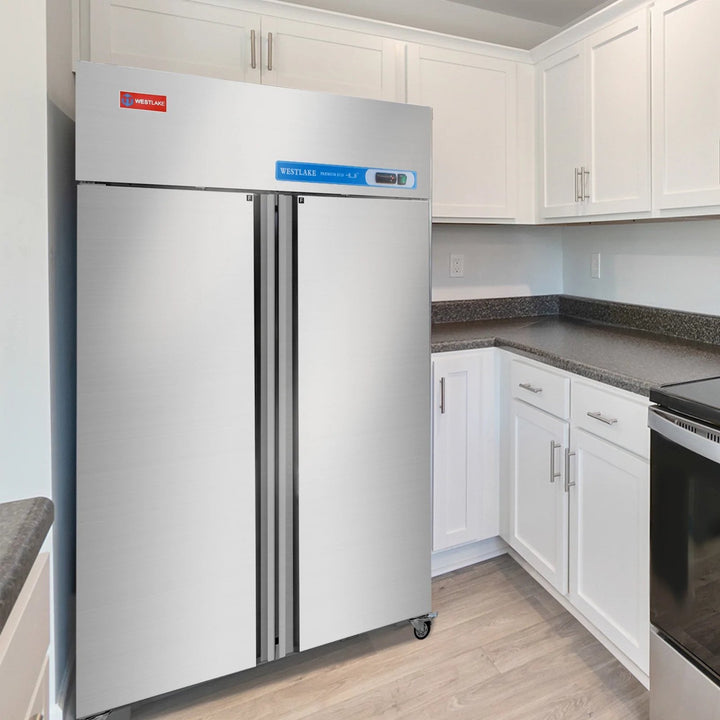 upright freezer stainless steel in home