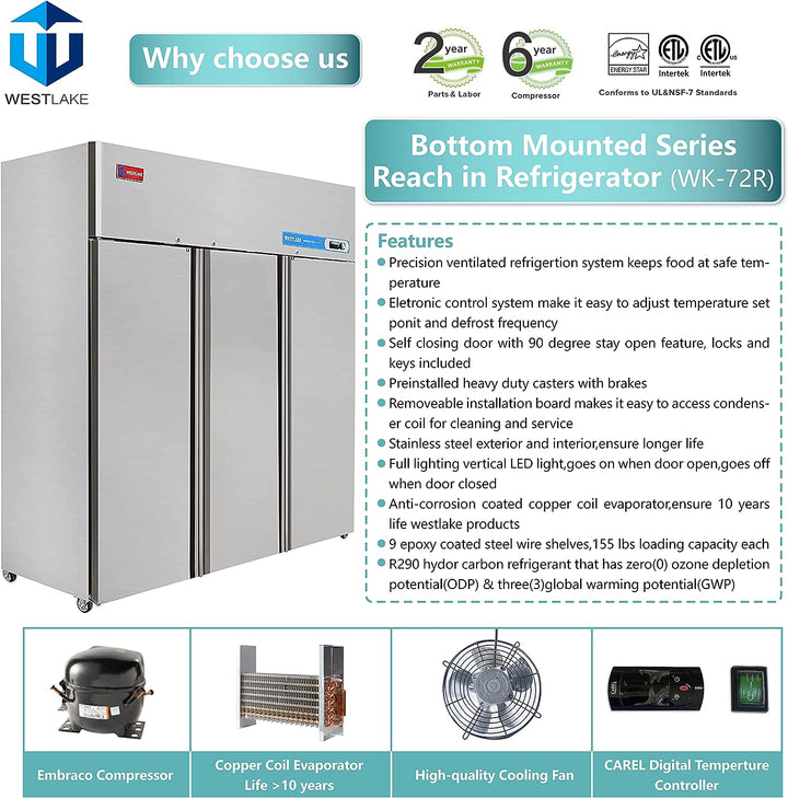 why choose westlake bottom mounted series reach in refrigerator
