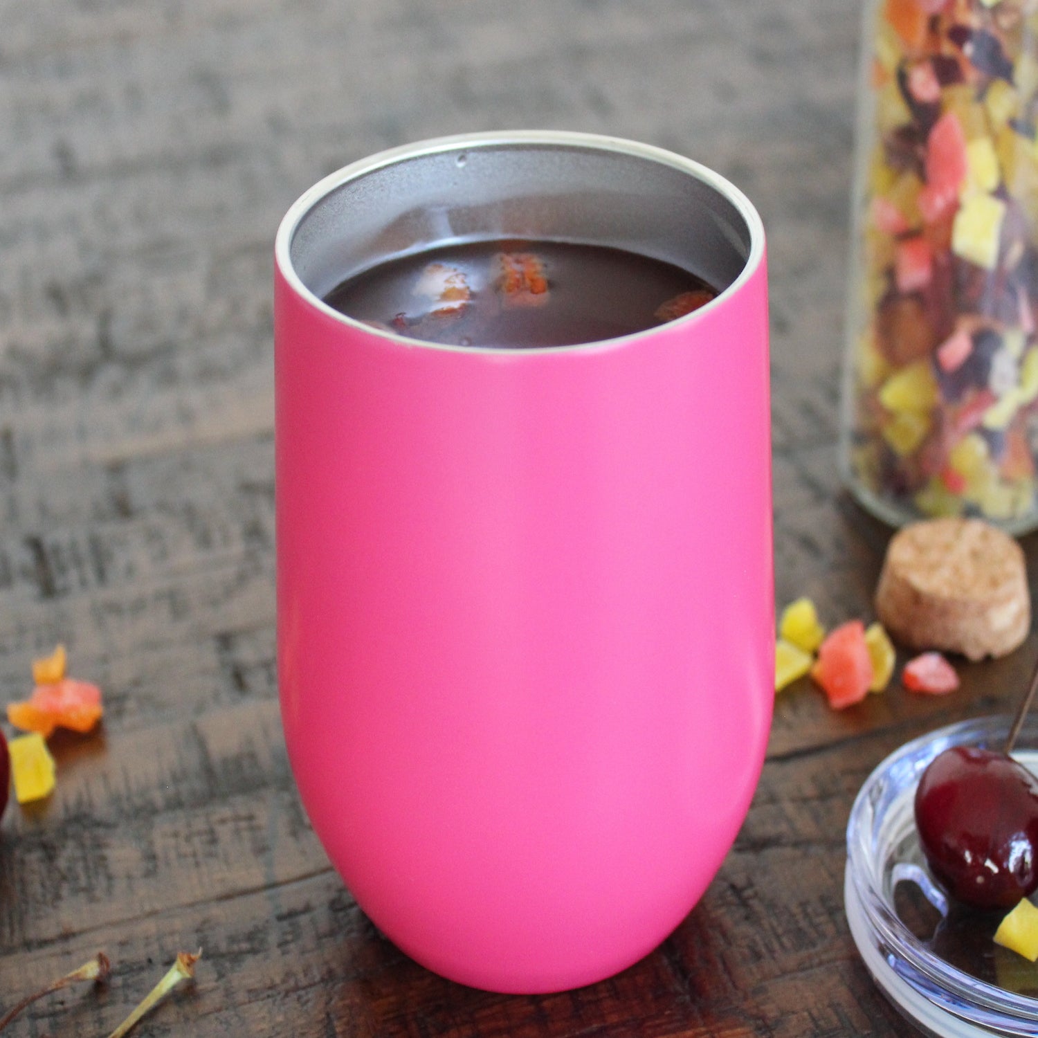 (Pink) 12 oz Stainless Steel Wine Tumbler with Lid
