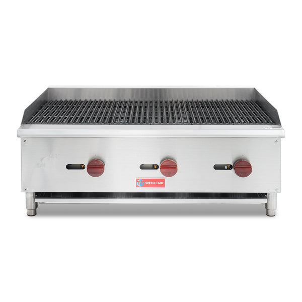 Westlake ECB-36S commercial Charbroiler front look stainless steel exterior 3 burners