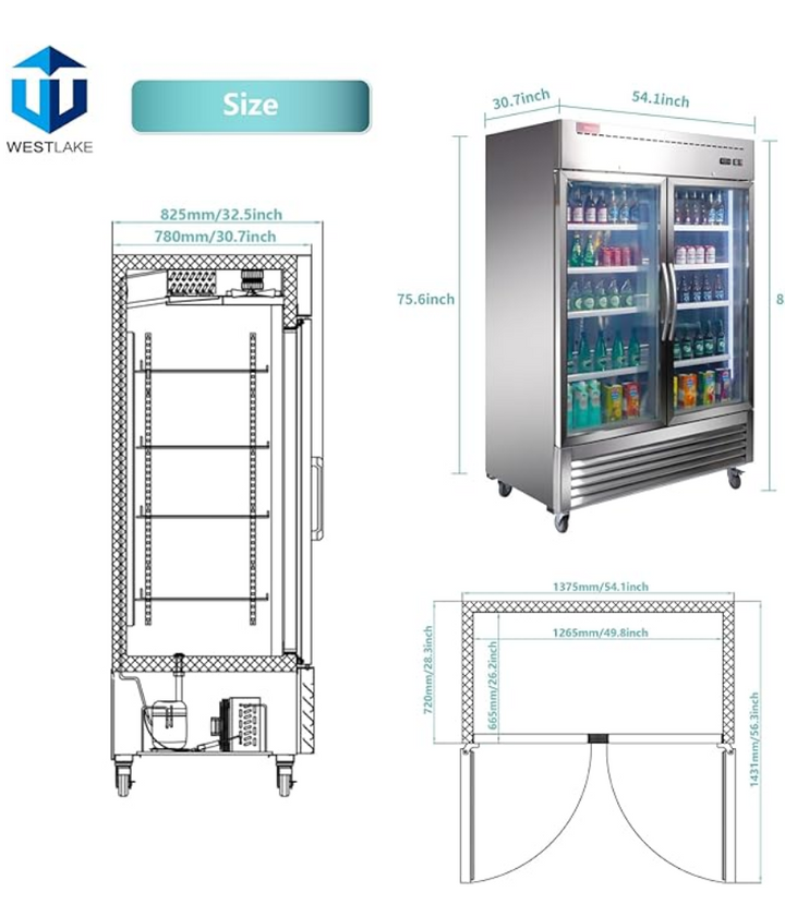 beverage display fridge size dimensions westlake 54 inch length 30 inch width