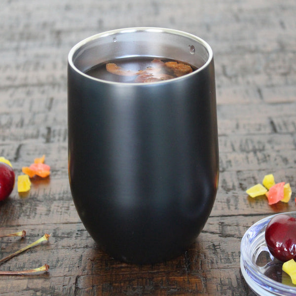(Black)12 oz Stainless Steel Wine Tumbler with Lid