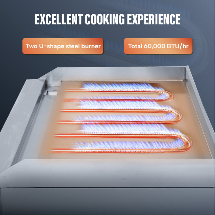 commercial griddle westlake u-shape steel burner total 60,000 BTU