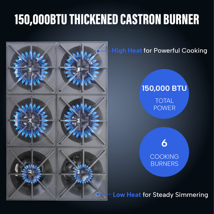 commercial stove tops 150000btu CASTIRON 6 BURNER 