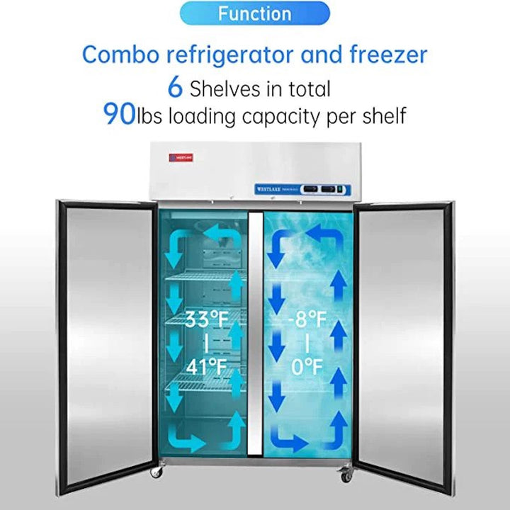 refrigerator and freezer combo 6 shelves in total with 90 lbs loading capacity per shelf