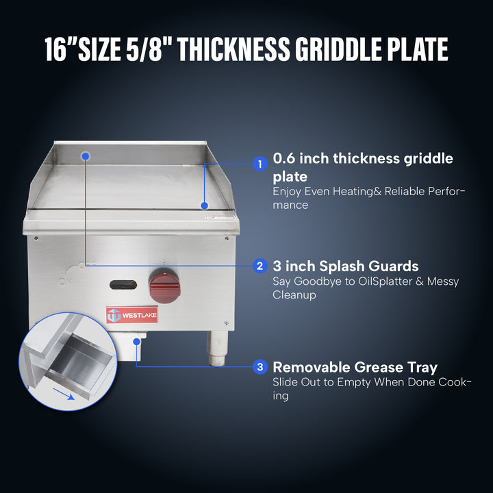 restaurant table top grill griddle plate, splash guards and removable grease tray