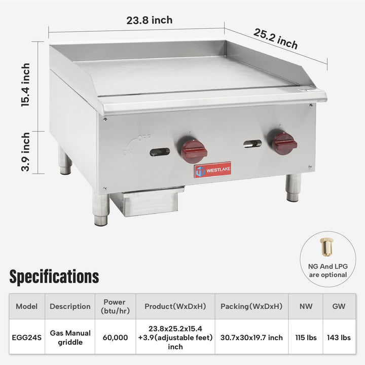 restaurant table top grill 24 inch width and dimension details