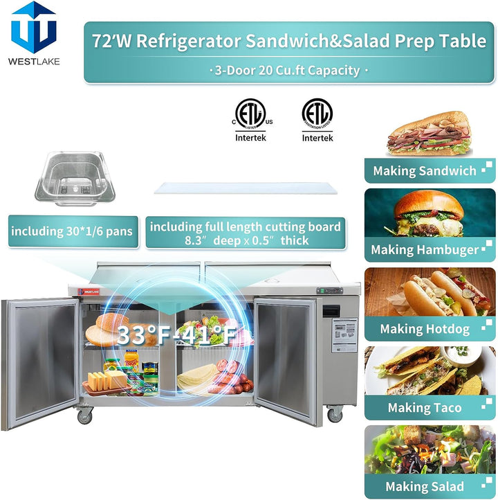 westlake 72" Refrigerated prep table