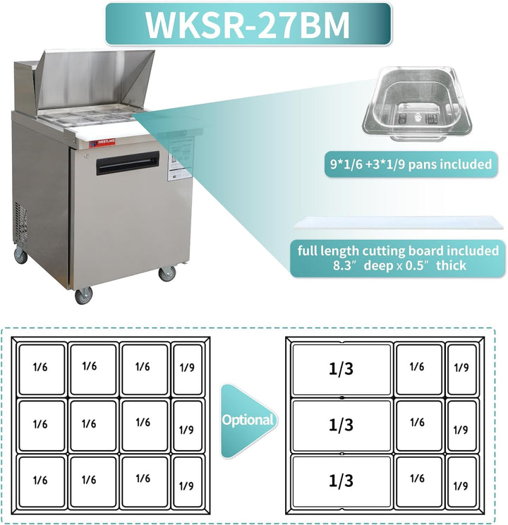 wksr-27bm pizza counter prep table 12 pans and cutting board included